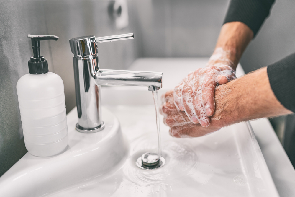 washing hands with soap and water